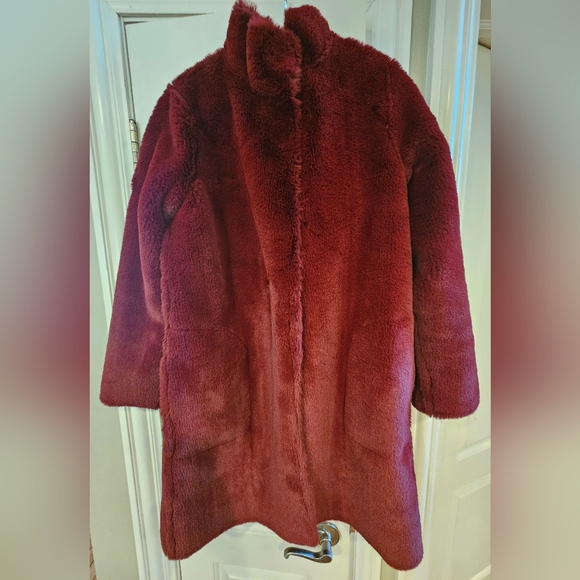 Wine Colored Faux Fur Coat - Picture 2 of 6